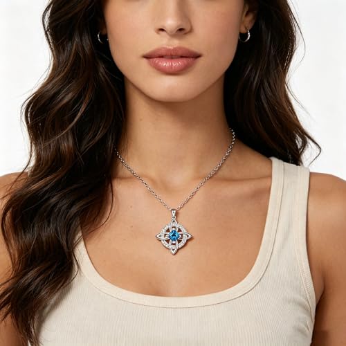 Mystical Birthstone Witches Knot Necklace – Natural Crystal Celtic Pendant, Wiccan Pagan Jewelry Gift for Women - color: December