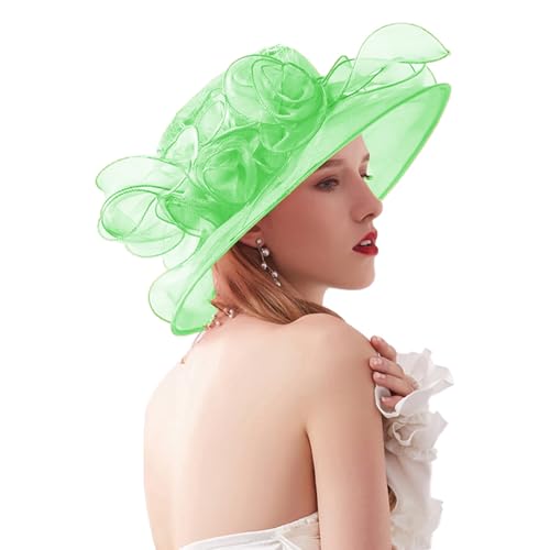 ORIDOOR Women’s Organza Church Tea Party Wedding Fascinator Derby Hat Wide Brim Sun Hats - color: D9-mint Green
