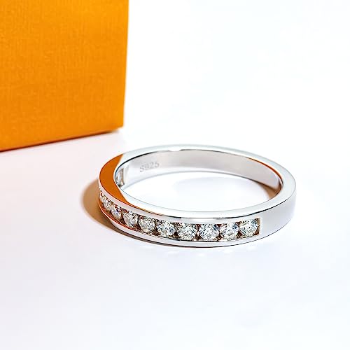Moissanite Eternity Rings Wedding Bands D Color VVS1 Clarity Round Brilliant Cut 925 Sterling Silver 5/6 Stones Anniversary Band Rings for Women with Certificate - color: Channel setting band