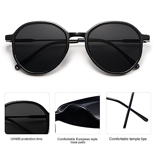 SOJOS Trendy Designer Hexagon Round Sunglasses for Women Fashion Big Shades Geometric Women Sunglasses SJ2181 - color: Black