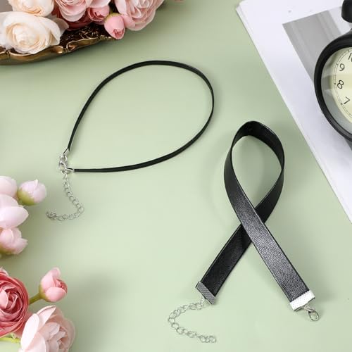 Choker Necklace for Women, 2 PCS Thick Black PU Leather Choker Y2k Gothic Necklaces Set for Women