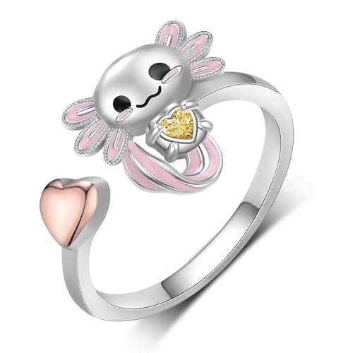 Axolotl Rings 925 Sterling Silver Axolotl Ring Cute Axolotl Jewelry Gift for Women Girls Daughter - color: August