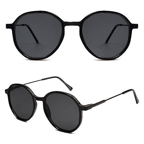 SOJOS Trendy Designer Hexagon Round Sunglasses for Women Fashion Big Shades Geometric Women Sunglasses SJ2181 - color: Black