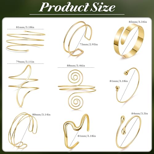 9Pcs Arm Cuff Bracelets Gold Upper Arm Cuff for Women Adjustable Upper Arm Bangle Bracelet Minimalist Irregular Arm Bangle Armband Coil Swirl Armlets Armband Jewelry Set - color: Glod B