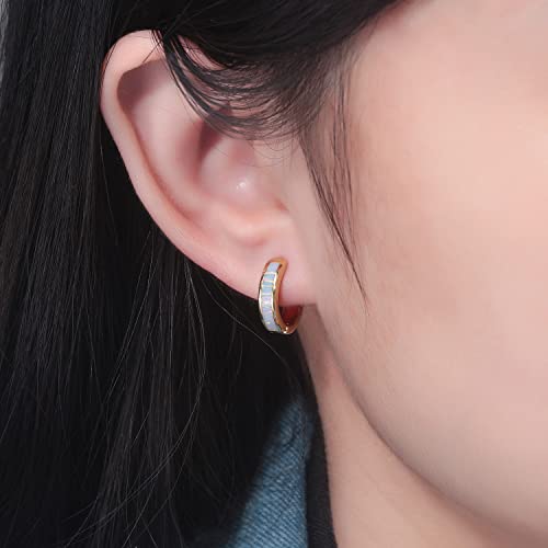 CiNily Huggie Earrings Opal Hinged Hoop Earrings Gold Plated Hypoallergenic Small Hoop Earrings for Women Teen Girls Men Sensitive Ears - color: Rainbow White