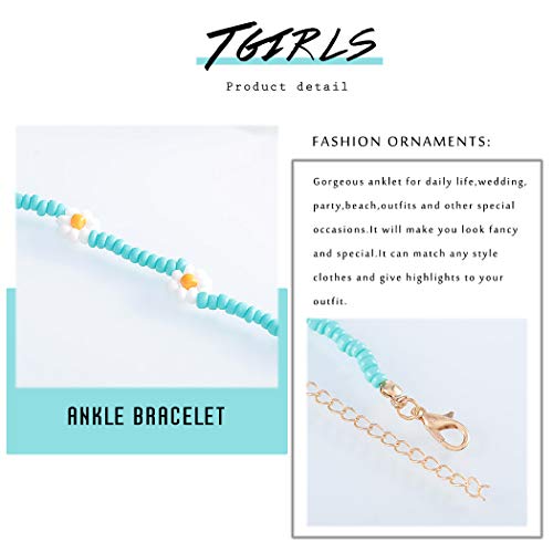 Tgirls Boho Ankle Bracelets for Women Beaded Anklets Chain Beachy Flower Foot Accessories - color: Turquoise