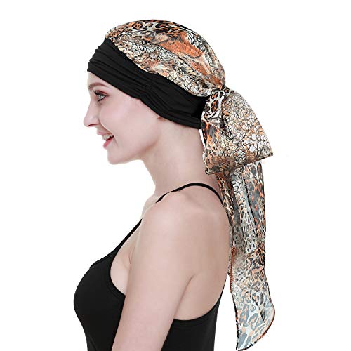 Chemo Headwear Turbans for Women Long Hair Head Scarf Headwraps Cancer Hats - color: Black Floral