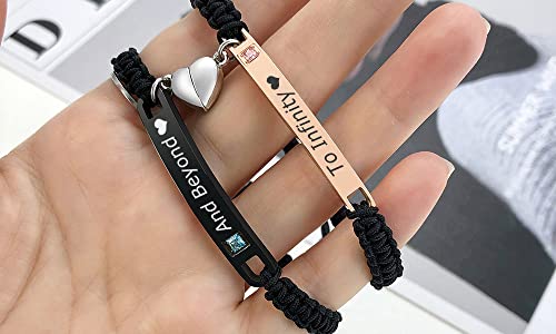 MEALGUET Personalized Couple Bracelet Customized Couple Bracelets Set Mutual Attraction Custom Name Relationship Bracelet Personalized Gift for Men Women - style: To Infinity And Beyond-heart magnetic