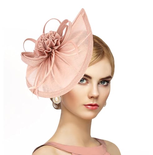 dressfan Fascinator Hat Headpiece Womens Vintage 20s 50s Headband for Derby/Wedding/Cocktail/Wedding/Tea Party - color: Pink