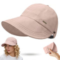 huablo]UPF 50+Womens Sun Hat UV Protection Hiking Fishing Hats Wide Brim Hat Adjustable Ponytail Packable Sun Cap - color: Sakura Pink