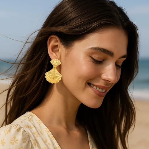 Gold/Silver Shell Dangle Earrings for Women Seashell Drop Dangle Earrings Ocean Beach Earrings Summer Jewelry - color: Gold A