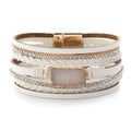 Long tiantian Leather Wrap Bracelets Boho Bracelets for Women Rhinestone Leather Bangles Boho Western Outfit Accessories Jewelry Gifts - color: white