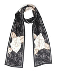 ANDANTINO 100% Silk Scarf for Women 59”*6.3” Long Shawls for Headscarf and Neck- Oblong Hair Wraps with Gift Packed - color: Black&white Camellia Flowers