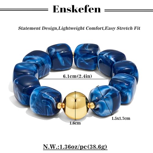 Multicolor Chunky Beaded Bracelet for Women Bold Acrylic Resin Stretch Bracelet Summer Beach Statement Bracelets Trendy Elastic Bangle Jewelry - color: Bead bracelet-dark blue
