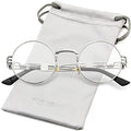 AIEYEZO Round Steampunk Sunglasses for Men Women Retro Circle Hippie Glasses Metal Frame 100% UV Blocking Lens - color: Silver/Clear