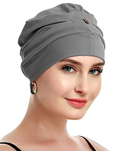 osvyo Cotton Chemo Turbans for Women Cancer Hairloss hat - Cotton Lightweight Headwear Sealed Packaging - color: Cotton Dark Grey