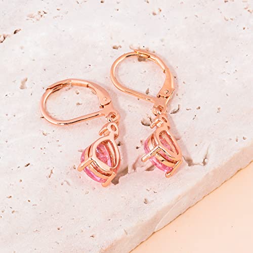 CiNily Teardrop Leverback Dangle Earrings for Women Hypoallergenic 14K Gold Plated Cubic Zircon Drop Earrings Fashion Crystal Earrings for Girls Jewelry Christmas Gifts - color: Pink CZ-Rose Gold Plated