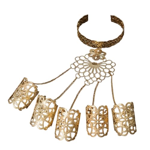 Gold Ring Bracelet Hand Chain Renaissance Jewelry Boho Floral Hand Chain Bracelet Fantasy Accessories For Women