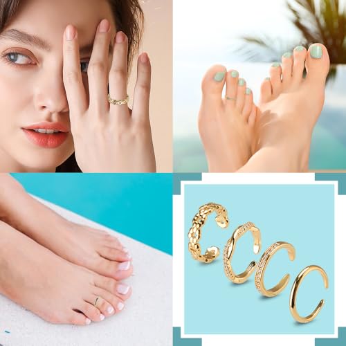 Toe Rings for Women, Adjustable Toe Rings Simple Open Band, Summer Beach Foot Jewelry Set gold Toe Ring - color: Gold
