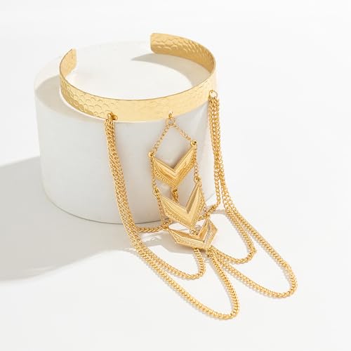 Punk Long Chain Tassel Arm Cuff Boho Turquoise Stone Pendant Arm Bangle Bracelet Vintage Arrow Armlet Open Adjustable Upper Armband Beach Wedding Arm Jewelry for Women - color: Gold arrow