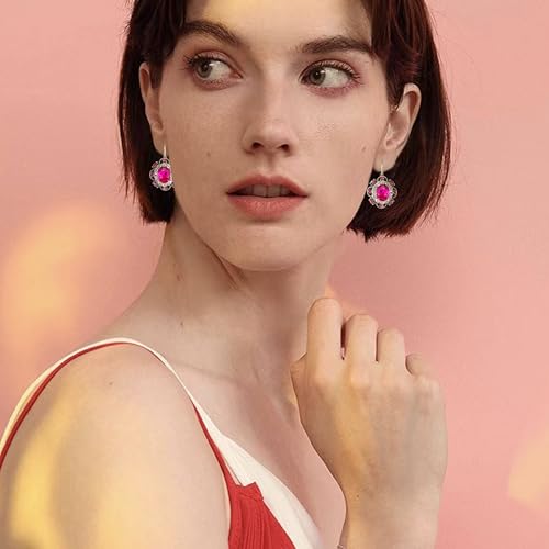 Handmade Bohemian Vintage Gold Sparkly Crystal Round Flower Leverback Earrings Cute Rhinestone Geometry Dangle Drop Earring for Women - color: Rose Red