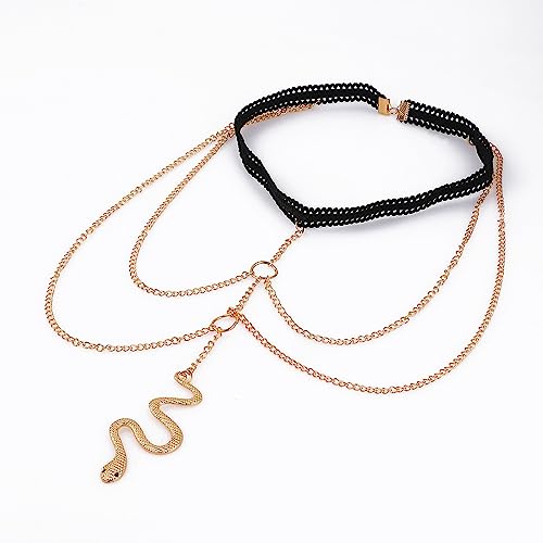 Snake Leg Chain for Women, Sexy Serpent Charm Thigh Garter, Summer Bikini Skirt Beach Party - style: B lace gold