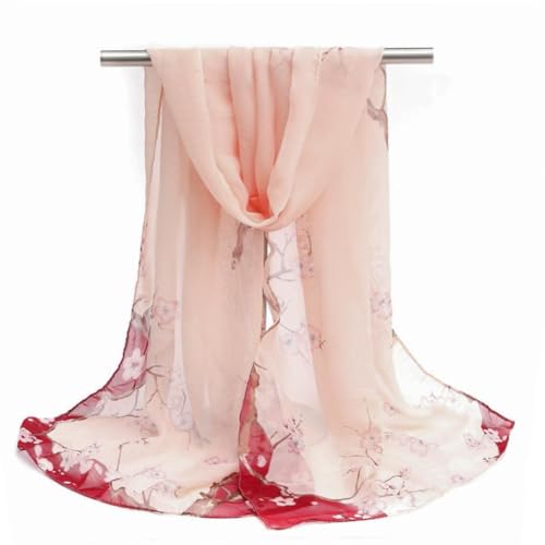 Xyueanlo Women's Chiffon Scarf Lightweight Scarves Fashion Elegant Floral Print Scarfs Shawls - color: Little Plum Blossom Red Pink