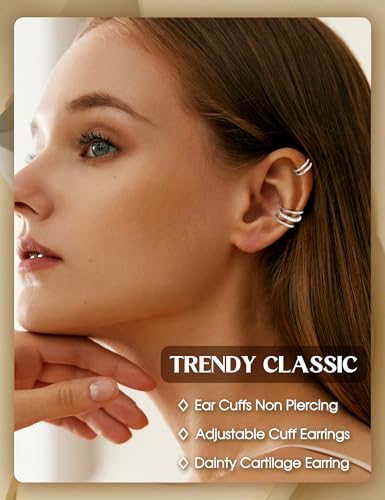 LOLIAS 4 Pairs Ear Cuffs Non Piercing - 14K Gold Plated Ear Cuff Earrings for Women Ear Cuff for Non Pierced Ears Clip on Cartilage Earring Adjustable Fake Earrings Set - style: CZ-White Gold Plated