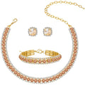 Women Rhinestone Crystal Jewelry Set Crystal Tennis Design Rhinestone Choker Necklace Link Bracelet Teardrop Earrings Set Wedding Bridal Bridesmaids Party - color: Gold Plated Champagne Crystal(2)