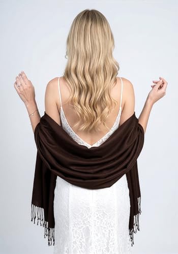 Achillea Lightweight Pashmina Scarf for Women – Soft Silky Shawl Wrap for Evening Dresses, Bridesmaids & Everyday Wear - color: Chocolate Brown