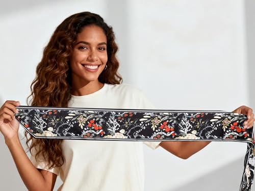 Sumolux Head Hair Scarf for Women Neck Purse Bag Handbags Scarf Like Silk - color: Black Colorful Flowers
