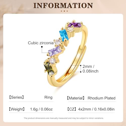 Personalized Birthstone Ring for Mom, 1–4 Baguette Birthstones Adjustable Ring, Minimalist Family Ring, Mother’s Day Gift for Mom Wife Grandma - color: 4 stones