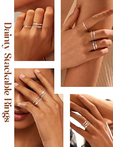 CASSIECA Non Tarnish 14K Gold Plated Stackable Rings for Women Cubic Zirconia Band Rings Set Dainty Trendy Statement Engagement Promise Stacking Ring Size 5-10 - color: Silver