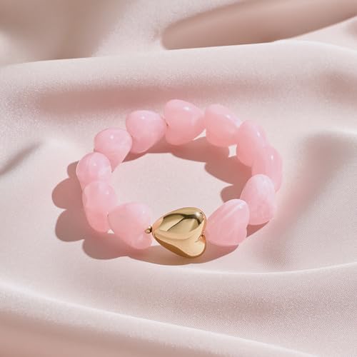 Multicolor Chunky Beaded Bracelet for Women Bold Acrylic Resin Stretch Bracelet Summer Beach Statement Bracelets Trendy Elastic Bangle Jewelry - color: Heart bracelet-pink