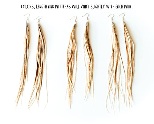 Feather Headz Bohemian handmade long lightweight feather dangle earrings for women - color: Ginger