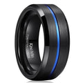 King Will Mens Tungsten Rings for Men Two Tone Grooved Mens Wedding Band Cool - color: Black & Blue 8mm