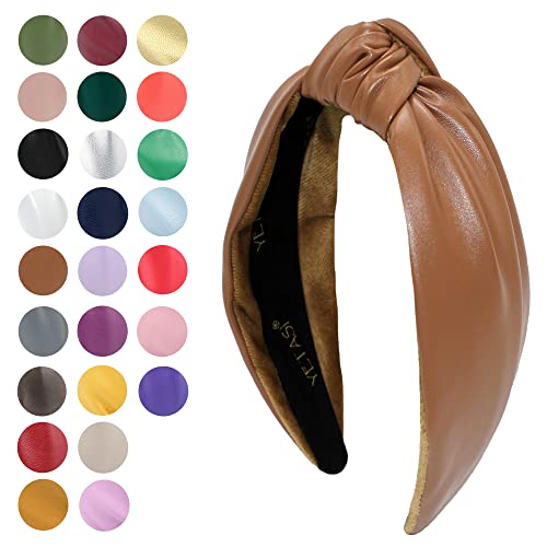Brown Leather Headbands for Women Stylish Year-round Wearable All Day. Head bands Adult Women Trendy Head bands for Women's Hair Knotted Headband is a Top Knot Womens Fashion Designer for Girls - color: Brown