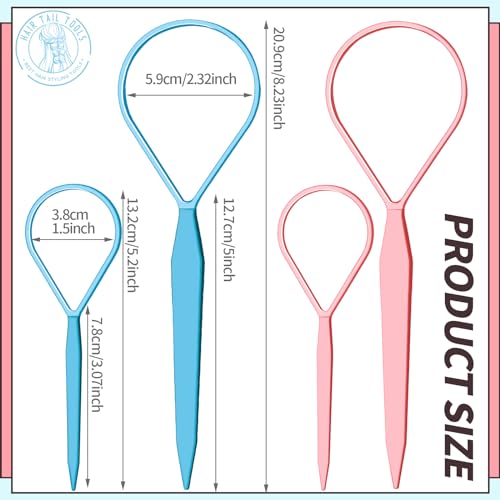 Teenitor 4pcs Pony Hair Tail Tools, 2 Pairs Hair Loop Styling Tool Hair Flipper Pull Through Tool, French Braiding Hair Tool Hair Accessories for Women Girls, Loop Hair Tool, Light Blue/Light Pink - color: Light Blue/Light Pink