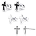 REVEMCN 925 Sterling Silver and Stainless Steel Cross Stud Earrings for Women Men, 3 Pairs - color: 3 Pairs