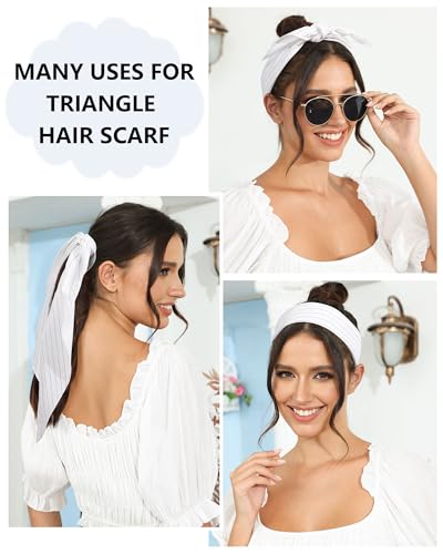 AWAYTR 3Pcs Hair Bandanas Head Kerchief for Women Girls Tie-Back Boho Hair Scarf Headband Bandana Triangle Head Scarf - color: Black White Dots + Stripes