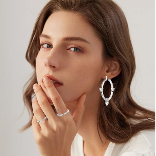 Parmuz 925 Sterling Silver Earrings Hoops for Women Ladies Simple Lightweight Twisted Medium Hoop Earrings With Cubic Zirconia Hypoallergenic Jewelry for Her - color: black silver