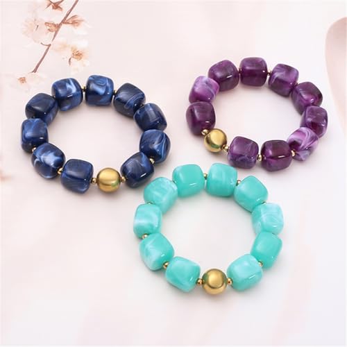 Soyzvteo Chunky Beaded Bracelets Boho Acrylic Geometric Beaded Bangle Bracelet Chunky Statement Jewelry for Women - color: Light Blue