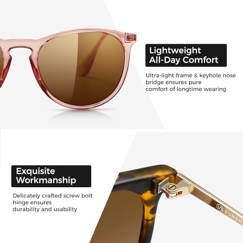 SUNGAIT Premium Vintage Round Sunglasses for Women Men Classic Retro Trendy Style - color: 2 Pack (Polarized): Matte Amber/Brown Gradient+glossy Pink Brown/Light-brown