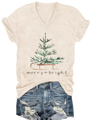 Vintage Boho Tops for Women V-Neck Flowers Shirt Spring Graphic Tees Floral Print Summer Casual Short Sleeve Tshirt Top - color: Apricot4, size: Small