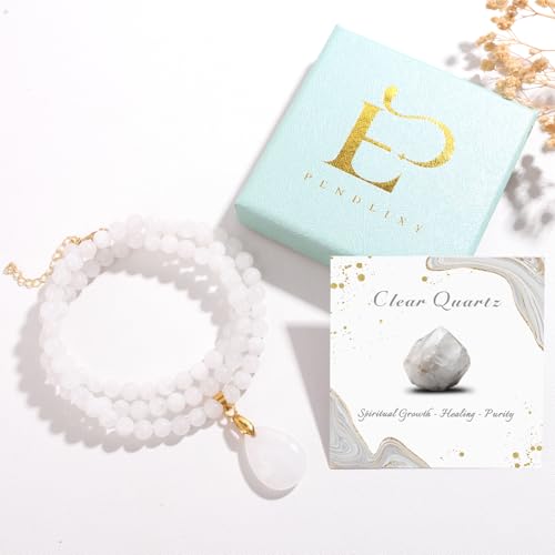 Healing Crystal Necklaces for Women Trendy Natural Stone Beaded Long Pendant Necklaces for Womens Handmade Bohemian Fashion Necklace Jewelry Gift - color: Clear Quartz