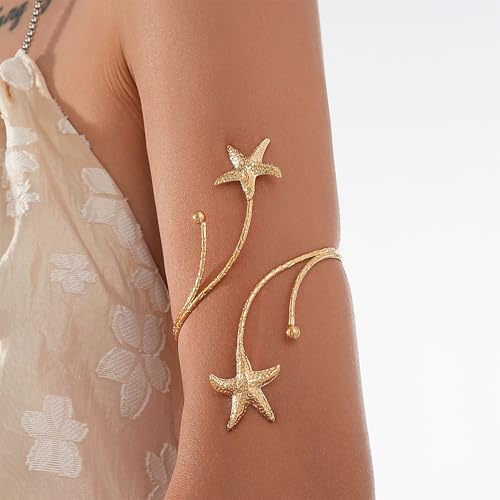 Frodete Arm Cuff Bracelet for Women Gold Upper Arm Jewelry Bangle Cuff Bracelets Starfish Shell Beach Jewelry Trendy Stuff Gifts - color: A1:arm cuff