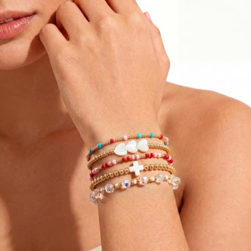 Dainty Gold Plated Pearl Crystal Beaded Bracelets Set for Women 14K Gold Plated Bead Pearl Beads Bracelet Stackable Paperclip Link Chain Bracelets Gold Plated Bracelets for Women Trendy Jewelry - color: Style4-gold bracelets set4