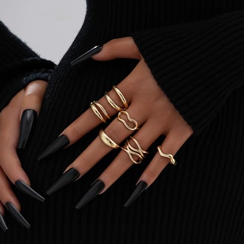 FAXHION 25 PCS Gold Stackable Rings Set for Women, Simple Twist Knuckle Finger Ring Trendy, Dainty Stacking Statement Thumb Rings Pack Jewelry Gift - color: Gold-Irregular