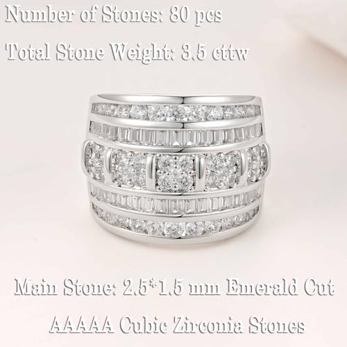 Wide Wedding Bands for Women Cubic Zirconia Engagement Bridal Eternity Stackable Rings White Gold Size - color: White Gold