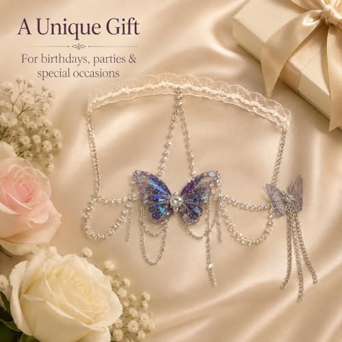 Butterfly Leg Chain for Women Green Butterfly Thigh Jewelry Lace Garter Body Chain Fairy Festival Party Outfit Accessory Gift - color: A2:leg chain